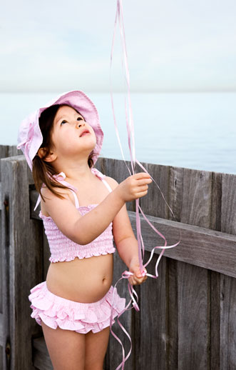 Paddle Girls Swimwear - childrens swimwear - Girls Two Piece Gingham Frill - image with balloons